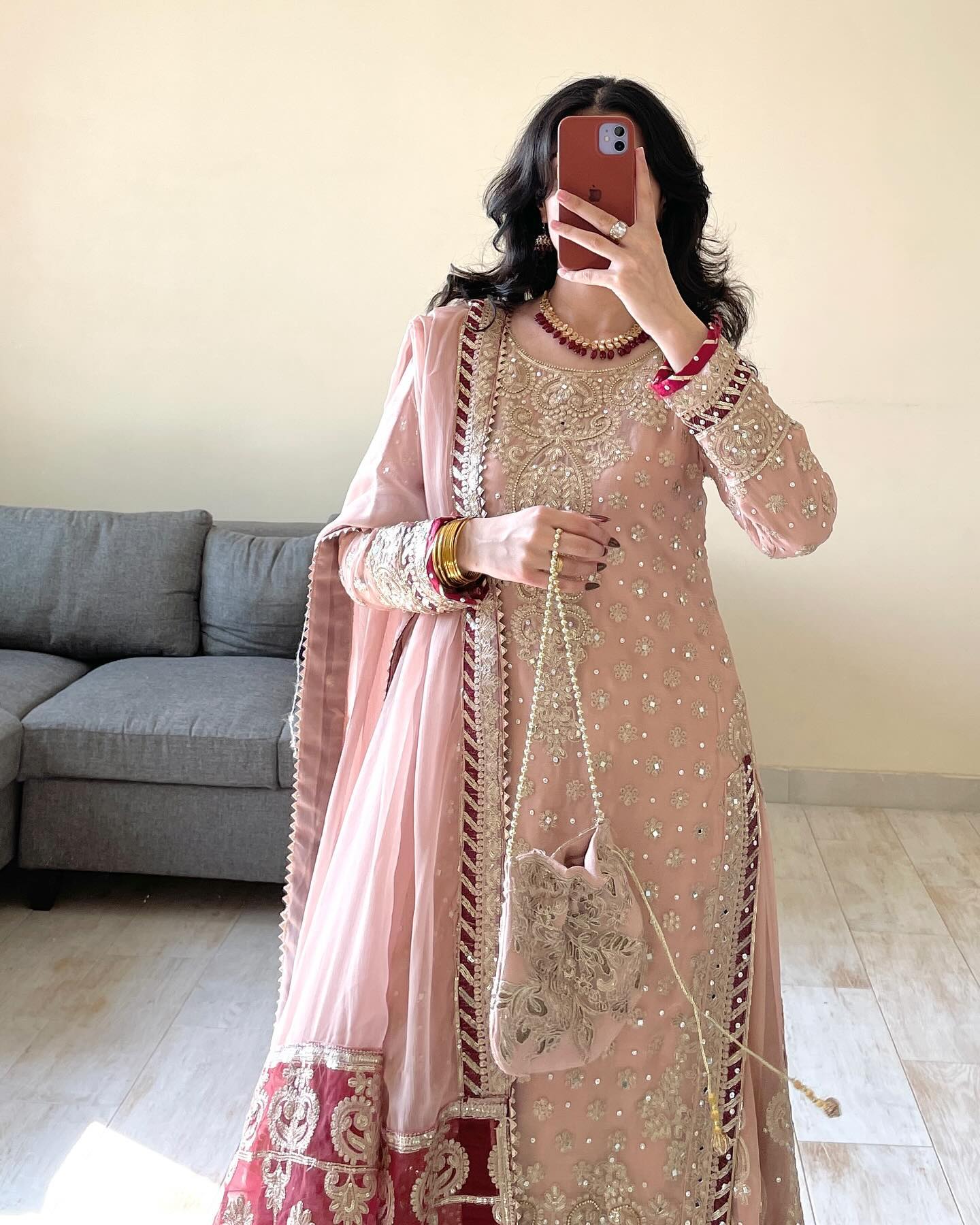 Vihana Pink Embroidered Kurti Palazzo Suit Set