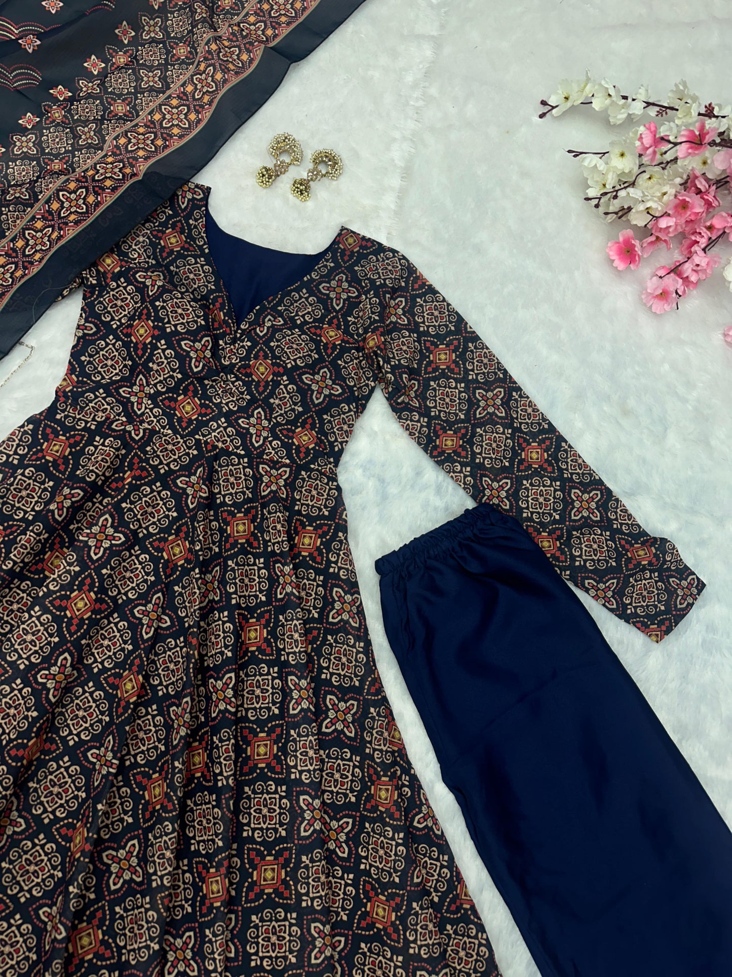 Wedding Wear Black Color Pure Soft Cotton Printed Anarkali Palazzo Suit Set