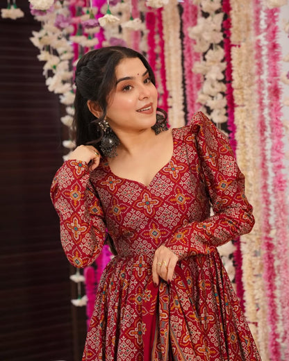 Wedding Wear Maroon Color Pure Soft Cotton Printed Anarkali Palazzo Suit Set