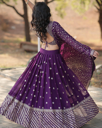 Wedding Wear Blooming Dark Purple Lehenga Choli