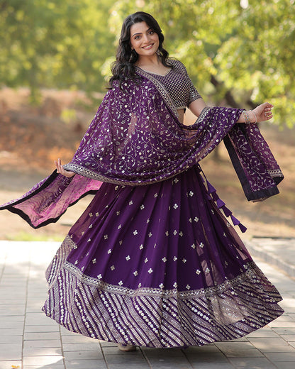 Wedding Wear Blooming Dark Purple Lehenga Choli
