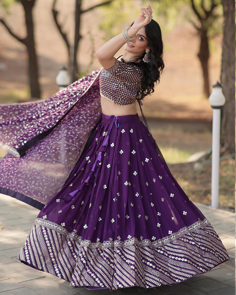 Wedding Wear Blooming Dark Purple Lehenga Choli