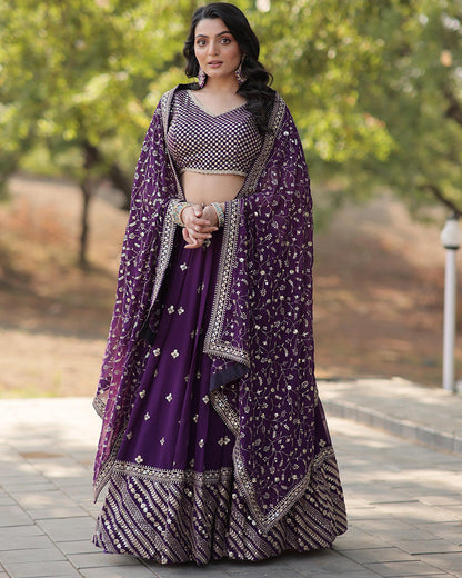 Wedding Wear Blooming Dark Purple Lehenga Choli