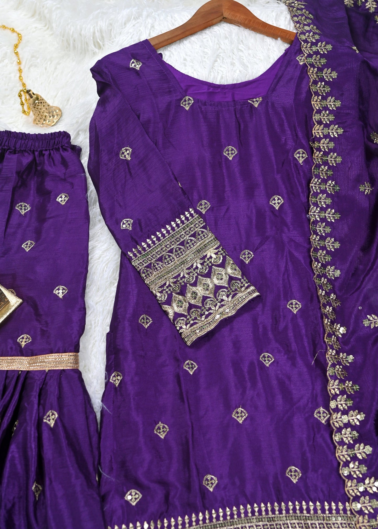 Wedding Wear Purple Color Chinon With Sequence Embroidery Work Beautiful Sharara Suit
