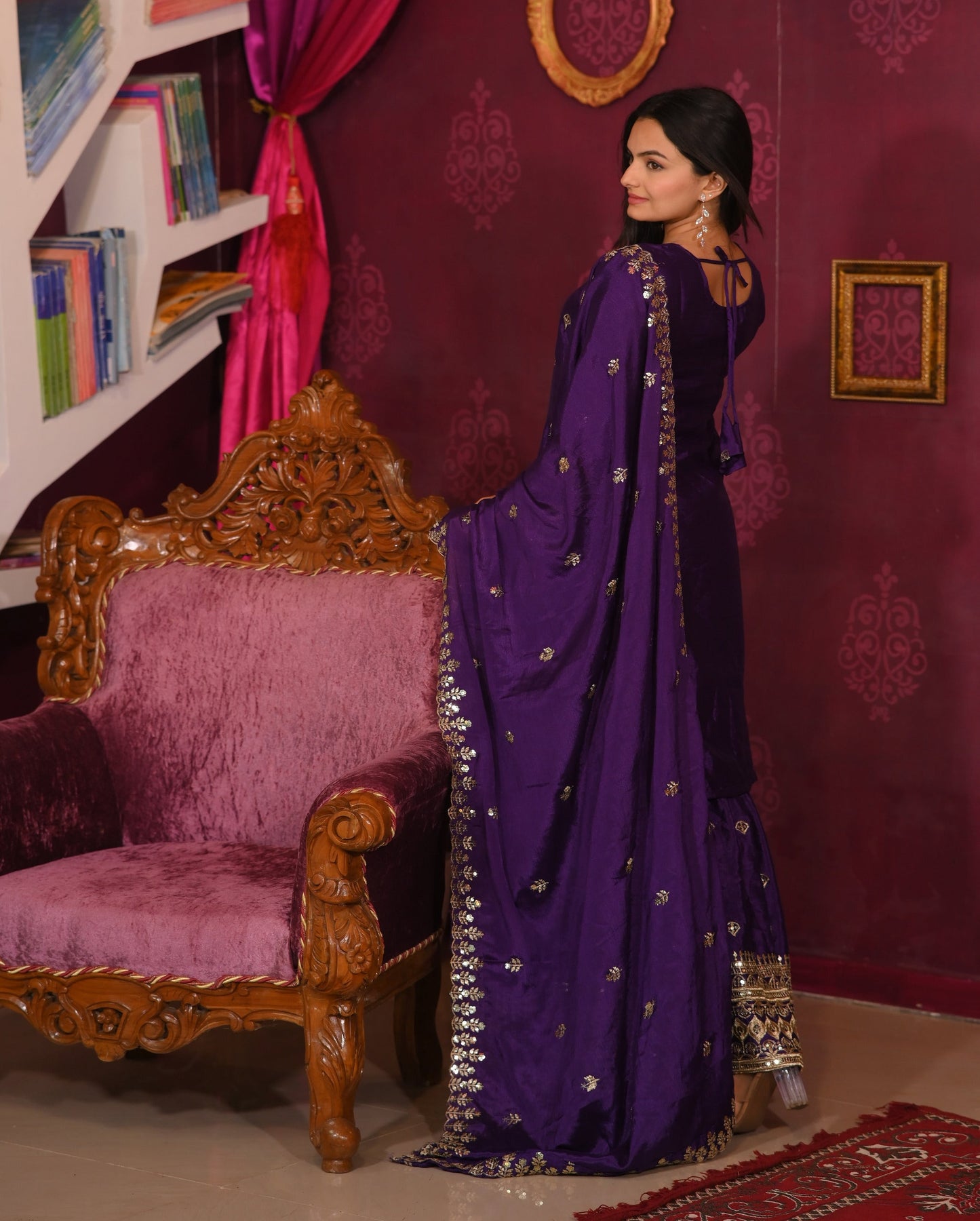 Wedding Wear Purple Color Chinon With Sequence Embroidery Work Beautiful Sharara Suit