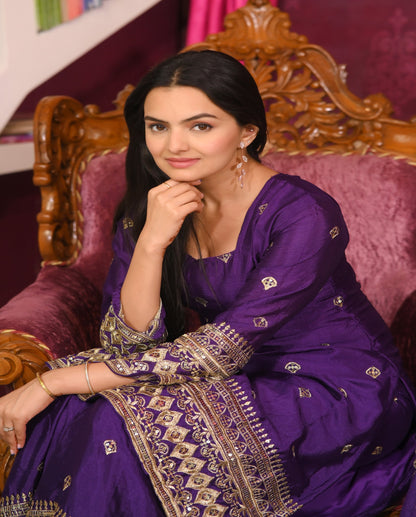 Wedding Wear Purple Color Chinon With Sequence Embroidery Work Beautiful Sharara Suit