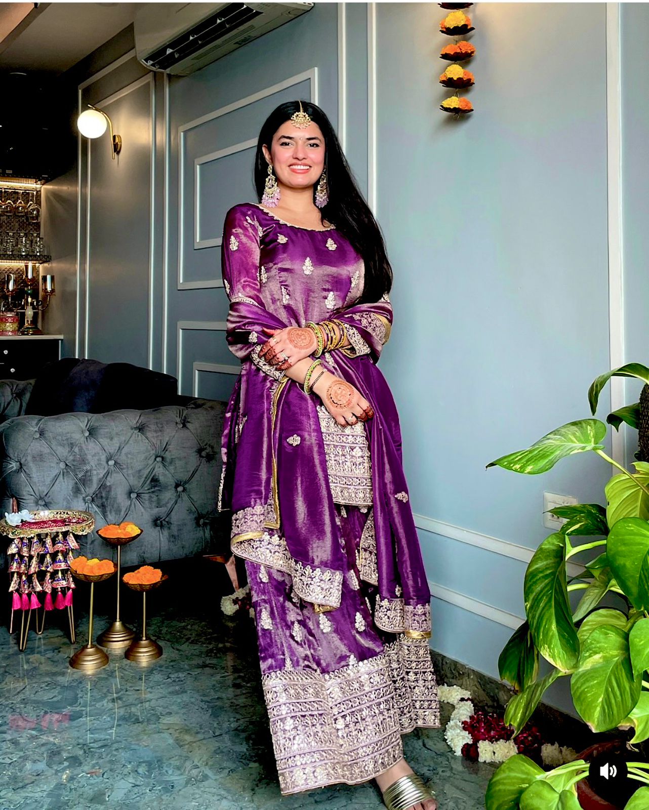 Wedding Wear Purple Color Pure Chinon Silk With Embroidery 5mm Sequence Work Beautiful Sharara Suit
