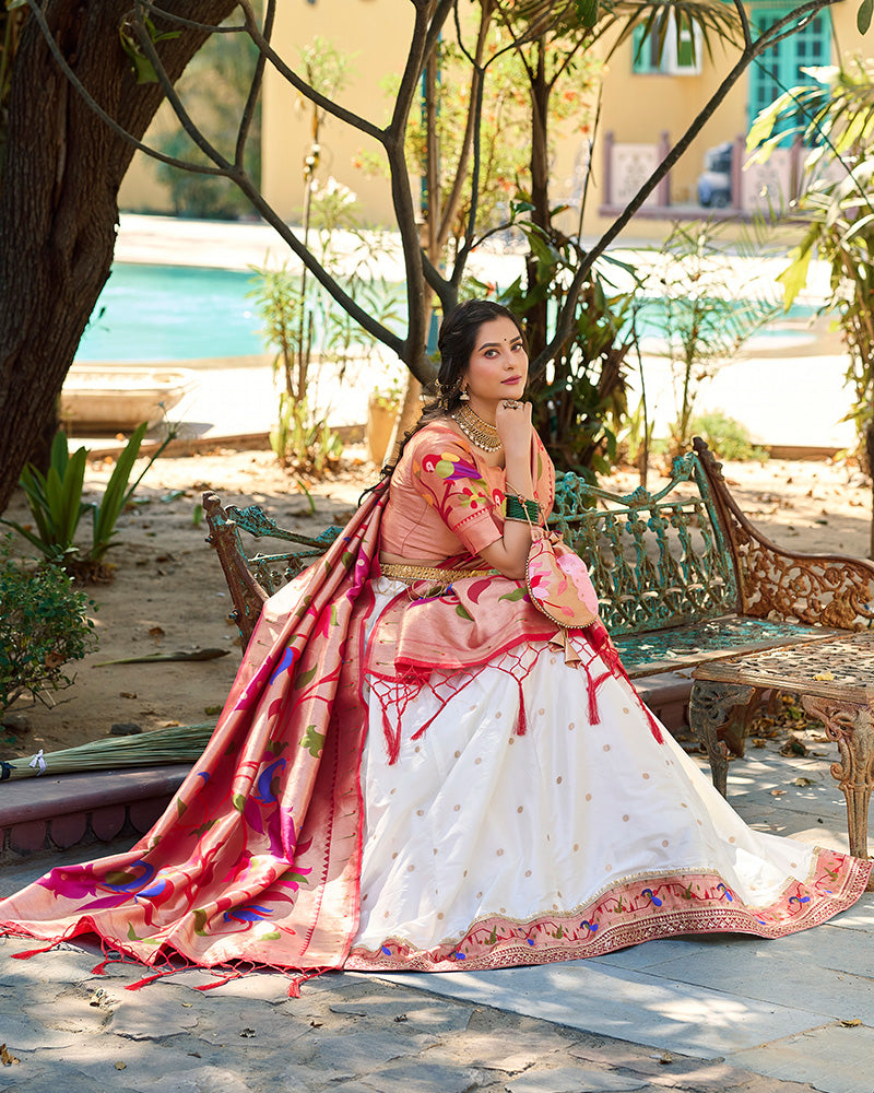 White Color Jacquard Silk Lehenga Choli