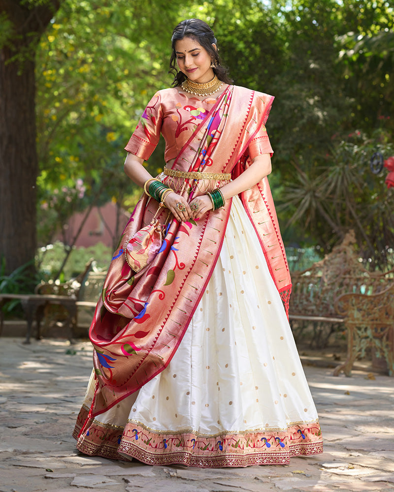 White Color Jacquard Silk Lehenga Choli