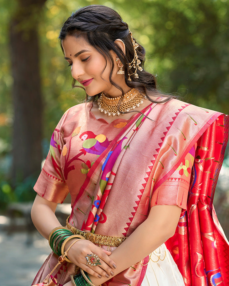 White Color Jacquard Silk Lehenga Choli