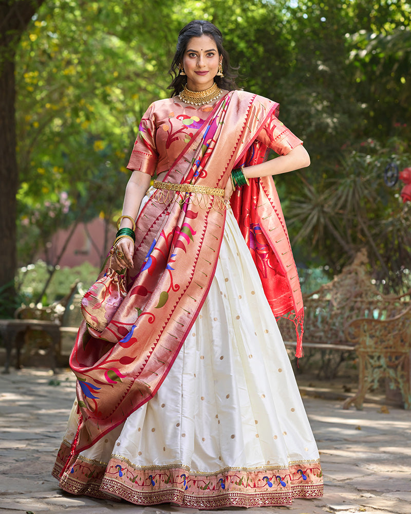 White Color Jacquard Silk Lehenga Choli