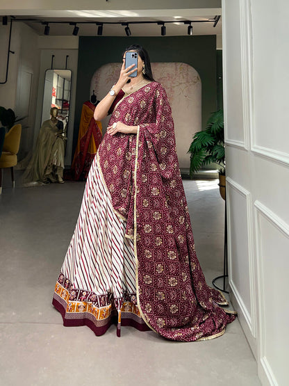 Wine Color Laheriya With Patola Print Cotton Lehenga Choli