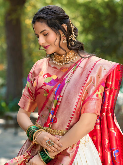 White Color Weaving Zari Work Jacquard Silk Lehenga Choli