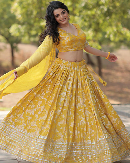 Pure Viscose Yellow Jacquard Lehenga Choli